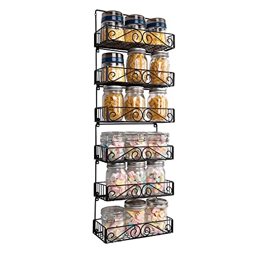 SWOMMOLY Wall Mount Spice Rack, 6 Pack Large-capacity Spice Racks, Stackable Foldable Organizer, Black, Medium