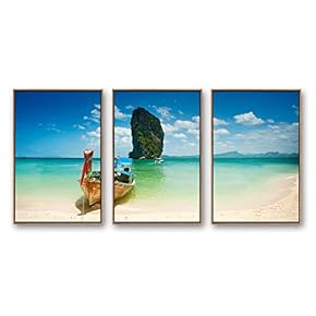 Framed Canvas Wall Art for Living Room, Bedroom Ocean Sea Beach Canvas Prints for Modern Home Decoration Ready to Hang - 16"x24"x3 Panels