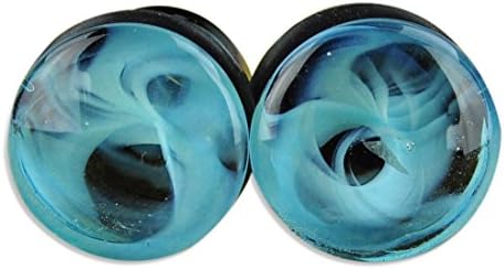 Blue Marble Swirl Single Flare Glass Plugs Ear Gauges