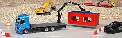 siku 3556, LKW mit Baucontainer, 1:50, Metall/Kunststoff, Blau/Rot, Inkl. Kran zum Abnehmen des Containers – Bild 7