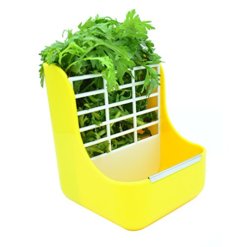 Plastic Pet Rabbits/Chinchillas/Guinea Pigs 2 In 1 Feeder Bowls Double use for grass/food, Ideal for Small Animals (Yellow) - Thumbnail 4