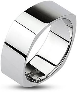 8mm High Polished Flat Square Edge Classic Designer Stainless Steel Wedding Band