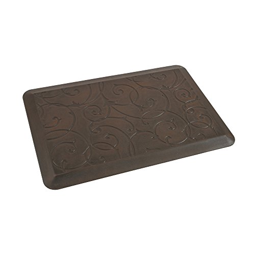 Retro Scroll PU Comfort Floor Mat Anti Fatigue Kitchen Rugs for Kitchens & Office W20 x L30 x H3/4" (Brown)