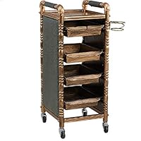 YQDZ Salon Rolling Storage Trolley,5 Tiers Salon Retro Barber Beauty Makeup Storage Tray Roller Cart, 4 Drawers