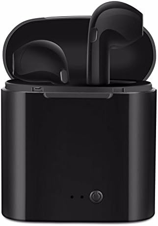 Tuneskeez i7s tws Universal Wireless Bluetooth V4.2 Earbuds, Noise Cancelling, Sweat proof, Twins Stereo Music Headset with Charging Box, for iPhone, Android, Samsung and Bluetooth Devices (Black)