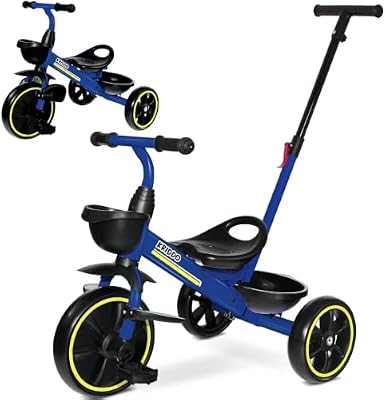 Triciclo Evolutivo, 1,5 a 5 Años, Barra de Empuje Ajustable, Azul