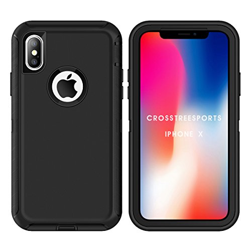 iPhone X Case, iPhone 10 Case, Heavy Duty Shockproof Armor Defender Drop Proof 3in1 Rugged Full-Body Protective Case Cover for iPhone X ( 2017 Release) (Black, iPhone X)
