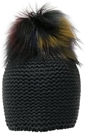 W4W Kids Childrens Unisex Outdoor Warm Stylish Winter Beanie Hat With Detacahable Pom Pom and Knit Design - Made With Real Fur - Grey Rainbow Pom Pom