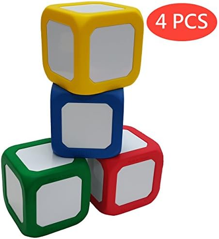 Macro Giant 3.4 Inch Foam Dry Erase Block, Set of 4, Red & Blue & Yellow & Green, Teaching Learning Aid Tool, Kid Toy, Playing Dice