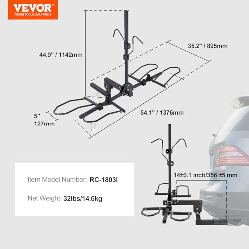 VEVOR Hitch Mount Bike Rack, 2-Bike Platform Style, 160 LBS Max Capacity Bike Rack Hitch for 2-inch Receiver, Titling and Folding Bike Carrier with Tires up to 5" Wide, for Car, SUV, Truck, RV