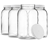 Paksh Novelty 1-Gallon Glass Jar Wide Mouth with Airtight Plastic Lid - USDA Approved BPA-Free Dishwasher Safe Mason Jar for Fermenting, Kombucha, Kefir, Storing and Canning Uses, Clear (4 Pack)