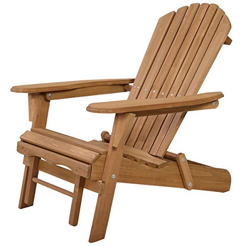 Hulaloveshop Foldable Wood Pull Out Adirondack Chair Folding Ottoman Outdoor Patio Lawn Yard Garden Deck Furniture Fold Up Portable