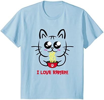 Kids Kawaii Japanese Anime Cat I Love Ramen T-Shirt 6 Baby Blue