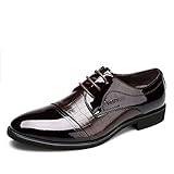 OUOUVALLEY Lace Up Patent Leather Oxford Dress Shoes Formal Wedding Shoes 8015 Brown 10.5 D(M) US
