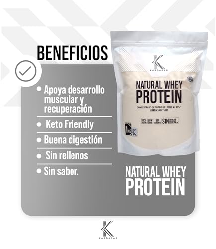 KARDAGAR Whey Protein Natural Concentrado WPC80 1Kg y Vaso Shaker Beige 550ml 16.4g Proteina Sin Sabor en Polvo 1.5g Carbohidratos por porción Sin Edulcorantes ni Aditivos Apoyo al Desarrollo Muscular