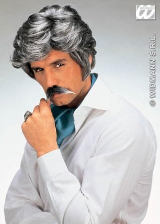 Mens 80s Grey Playboy Wig With Moustache Amazon Co Uk Toys Games
