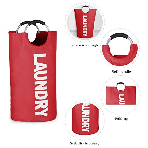 Outdoorfly Laundry Basket Large Collapsible Washing Hamper Foldable Clothes Bag with Handles (Red)