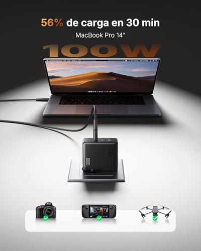 Cargador USB C GaN 100W, 3-Puertos Cargador Rápido Compacto con Cable USB C de 100W 1.5m, Cargador de Viaje para Portátil MacBook Pro Air 14, iPhone 17 16 Pro Max iPad Samsung S26 S25 Ultra Pixel