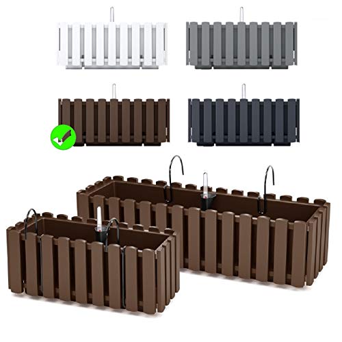 Blumenkasten Blumentopf Balkonkasten Latten-Optik mit Halterungen Wasserspeicher Pflanzkasten Pflanzgefäß inkl…