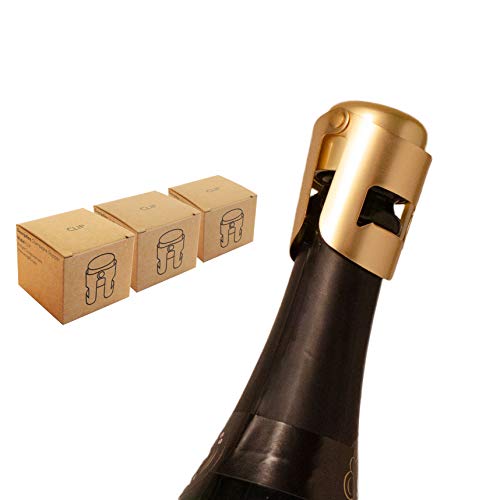 Gold Champagne Stopper (3 Pkg), Designed in France, Bottle Sealer for Cava, Prosecco, Sparkling Wine, Gold Plated, No Sharp Edge, Simple Design, No Leaks, No Spills, Passed 13 lbs Pressure Test