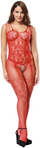 Ciimii Womens Strap Floral Crotchless Bodystocking Plus Size Bodysuit for Women
