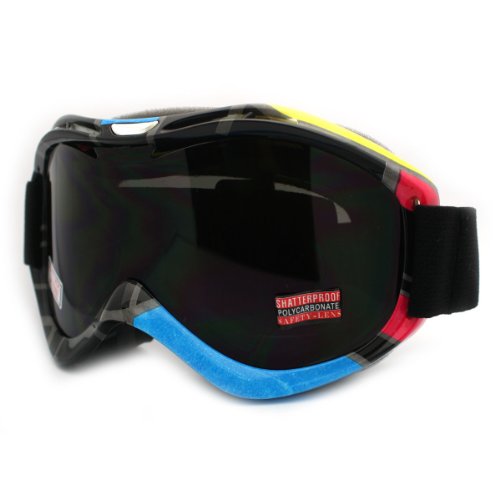 Ski Snowboard Goggles Anti Fog Shatter Proof Black Lens Geometric Design