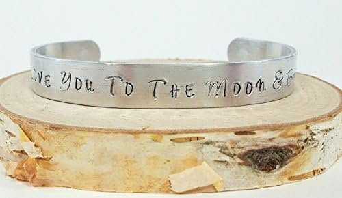 Hand Stamped Silver Bangle Quote Bracelet I love You To The Moon And Back