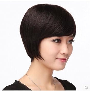 Amazon Com Real Hair Wig Women Girls Female Short Hair Wig Middle