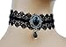 Black Stone & Black Victorian Lace Choker with Velvet Ribbon
