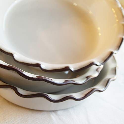 Jefferson Street Ceramics Artisan Stoneware Pie Dish- Fluted 9 inch Deep Dish Ceramic Pan for Baking- Modern Scratch Resistant Pottery Glaze - Large Handcrafted Plate - Made in USA (New England White) - Thumbnail 6
