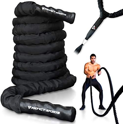 Pro Battle Ropes with Anchor Strap Kit and Exercise Poster – Upgraded Durable Protective Sleeve – 100% Poly Dacron Heavy Battle Rope for Strength Training, Cardio, CrossFit, Exercise Rope
