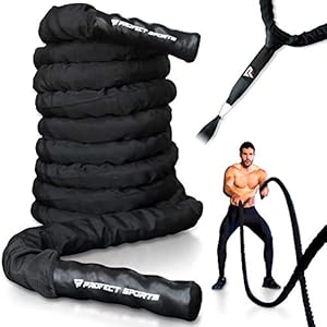 Pro-Battle-Ropes-with-Anchor-Strap-Kit-Upgraded-Durable-Protective-Sleeve-100-Poly-Dacron-Heavy-Battle-Rope-for-Strength-Training-Cardio-Workout-Crossfit-Fitness-Exercise-Rope