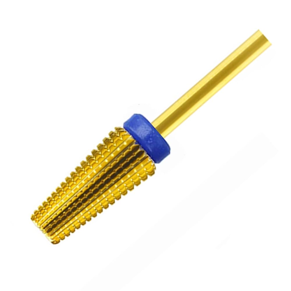 5 in 1 Professional Carbide Nail Drill Bit Remove Acrylic Gels Nail Remaining Polishing Uneven Nail Surface 3/32 inch Shank Two Way Rotate Cuticle Manicure Pedicure Home Salon Tools (Gold Medium)