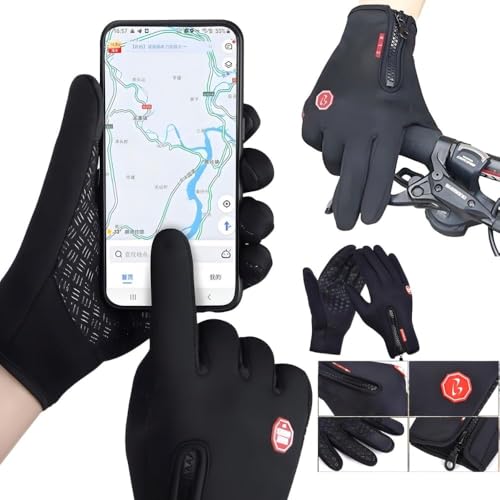 Luva Térmica Moto e Bike, Luva Impermeável, Touchscreen Antiderrapante | Proteção Contra Vento, Frio Intenso Unissex de Corrida, Trilha, Moto, Bike, Uso diário, Compatível com Celular - Premium