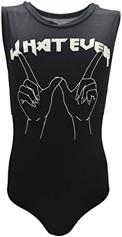 MIDNIGHT LOVERS Womens 'Whatever' Graphic Print Muscle Sleeve Bodysuit Black Medium