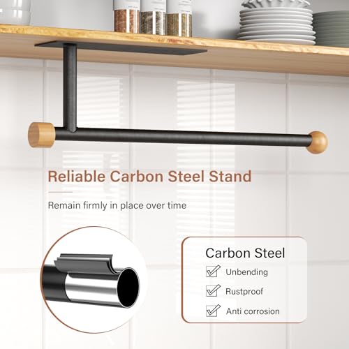 Zivacate Kitchen Roll Holder without Drilling, [Wooden Aesthetic Accents] Kitchen Wall Paper Roll Holder, Kitchen Paper Roll Holder, Wall Roll Holder (Matte Black)