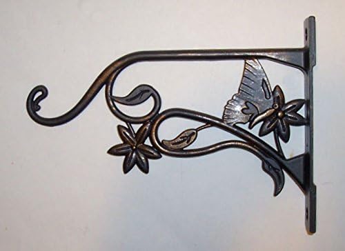 "ABC Products" - Primitive Style ~ All Metal - All-Purpose - Utility Hanger - Accented with Butterfly and Vine - Use Indoor or Outdoor (Ebony Black Finish - Extends 9 Inch from Wall) x