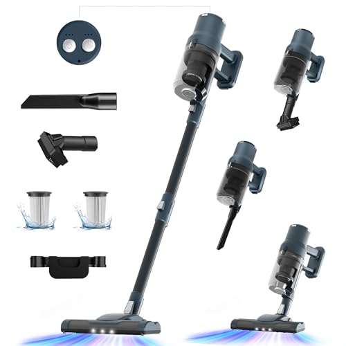6-in-1 Cordless Vacuum Cleaner, 30,000Pa Strong Suction, 3 Speeds & Up to 40 Mins, 1.5kg Lightweight Stick Vacuum with LED Light, Removable Battery with Wall Mounted, ideal for Home