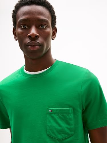 T-shirt masculina essencial de manga curta com bolso no peito, verde (verde olímpico), M