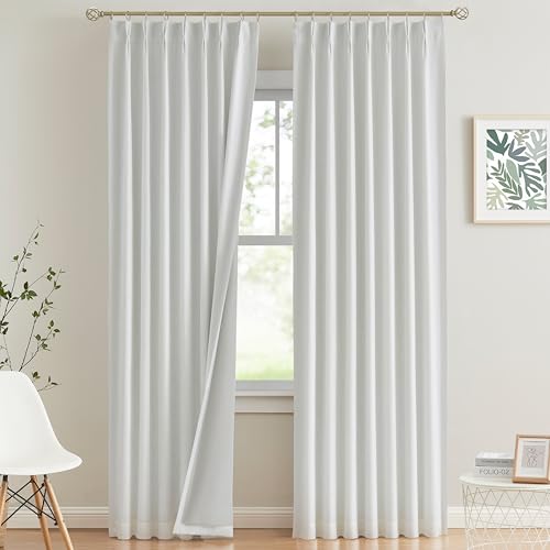 Vision Home Witte knijpen geplooide volledige verduisterende gordijnen thermisch geïsoleerde raamgordijnen 108 inch voor woonkamer slaapkamer kamer verduistering knijpplooi gordijnen met haken