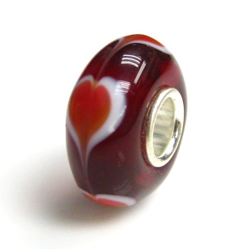 925 Sterling Silver Red Valentines Heart Glass Bead For European Charm Bracelets