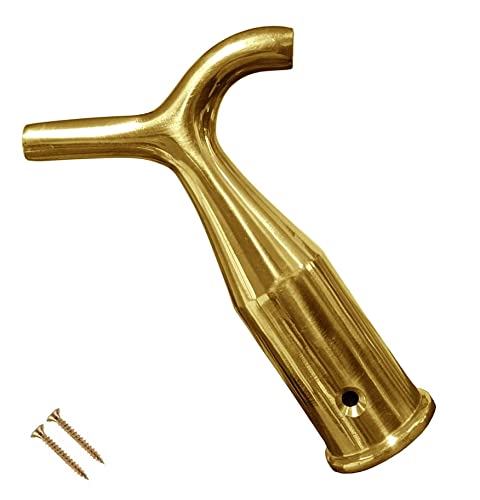 TERF® Traditional Vintage Style Polished Brass Pole Hook Sash Window Catch Lift Pull Fanlight Skylight Window Loft Attic Blinds Boat Pole Hook including Fixing Screw - Pack of 1