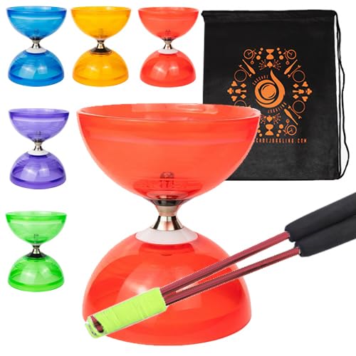 Jumbo Hurricane Pro Triple Bearing Clutch Diabolo Set with Aluminium 'Metal' Sticks, Diabolo String and Cascade Carry Bag (Red with Red Handsticks)