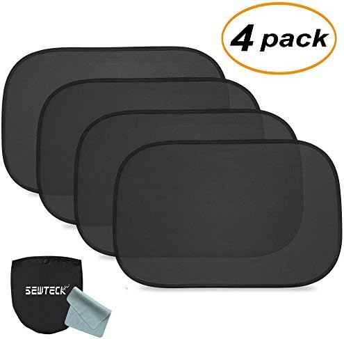 SEWTL Car Sun Shade (4 pack) for Side and Rear Window 80 GSM Sunshade Protect Babies Kids and Pets from Sun Glare and UV Rays - an Extra Cloth and a Pouch Included (21x14")