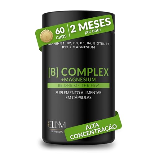 Vitaminas Complexo B e Magnésio 60 Capsulas Ellym Nutrition 2 Meses Biotina Metilfolato Metilcobalamina B1 B2 B3 B4 B5 B6