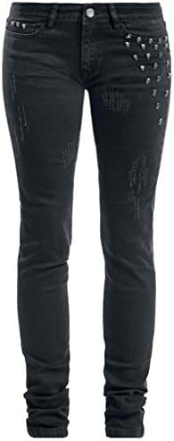 Welldressing Women's Punk Skull Rivet Buckle Distressed Black Skinny Jeans