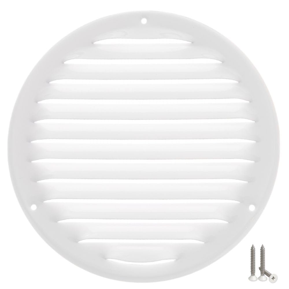 LIRAST 160mm Vent Cover White - 6 inch Wall Vent Cover with Insect Mesh - Round Ceiling Soffit Vents - External Vent Cover - Metal Ventilation Grilles - Air Vent Covers for Walls