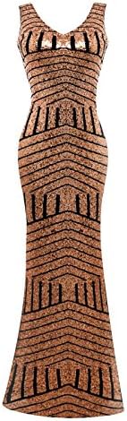Edith Windsor Women's V-neck Sequins Mermaid Prom Gown Evening Dress Large Gold