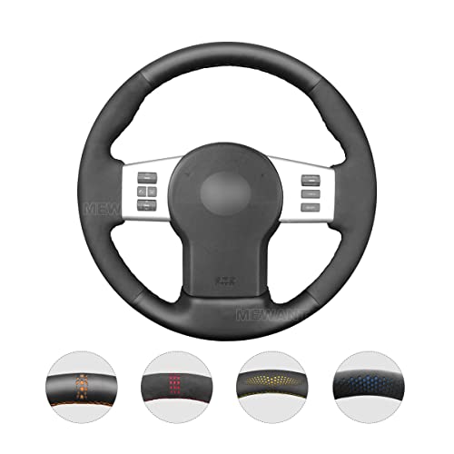 MEWANT Hand Stitch Genuine Leather Suede Steering Wheel Cover for