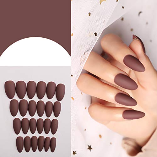 editTime 12 sets/288pcs Solid Colors Matte Acrylic Stiletto False Nails Full Cover Fake Nails Tips Natural Medium Claw Nails Tips with a Crystal Nail File